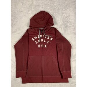 Y2K American Eagle Outfitters USA Hoodie Mens L Burgundy Full Zip Heavy